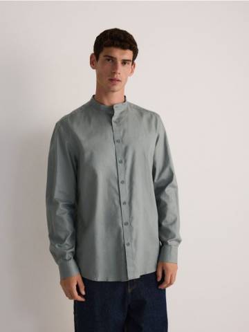 Reserved - Рубашка regular fit с воротником-стойкой - ментолово-зелений - ZU328-65X Reserved - Рубашка regular fit с воротником-стойкой - ментолово-зелений - ZU328-65X