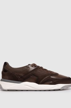 Коричневые кожаные кроссовки с тиснением логотипа