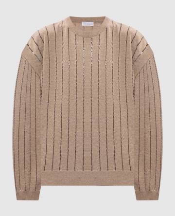 Бежевый джемпер из кашемира с пайетками