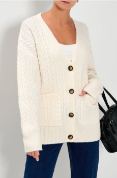 Розстібний светр на гудзиках - кремовий