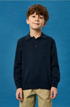 Бавовняний светр-поло - темно-синій