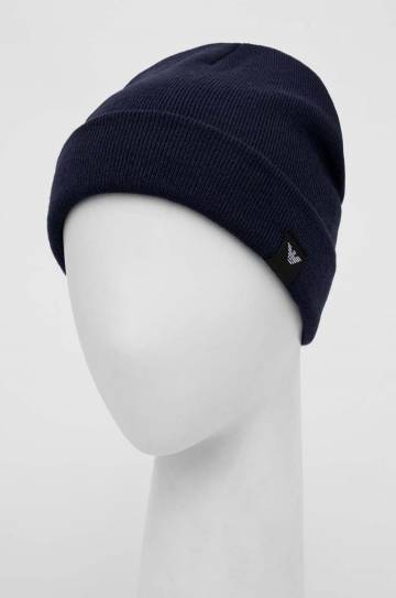 Шапка с примесью шерсти Emporio Armani цвет синий из толстого трикотажа Шапка с примесью шерсти Emporio Armani цвет синий из толстого трикотажа