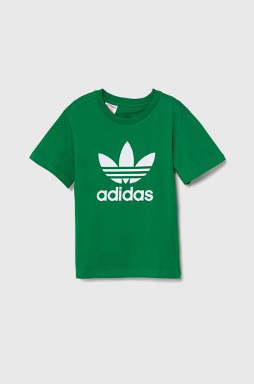 Детская хлопковая футболка adidas Originals TREFOIL TEE цвет зелёный с принтом IY4003 Детская хлопковая футболка adidas Originals TREFOIL TEE цвет зелёный с принтом IY4003
