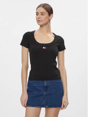 Tommy Jeans Футболка Tjw Slim Badge Rib Tee Ss DW0DW17396 Чорний Slim Fit Tommy Jeans Футболка Tjw Slim Badge Rib Tee Ss DW0DW17396 Чорний Slim Fit