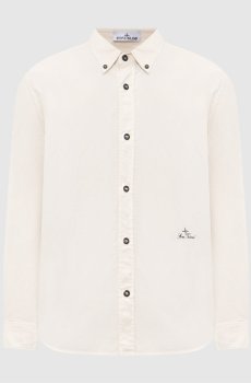 Бежевая рубашка с вышивкой логотипа