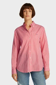 Женская розовая рубашка в полоску REG PINSTRIPE POPLIN Розовый XS Tommy Jeans DW0DW20290