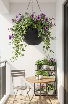 Круглий підвісний вазон - чорний