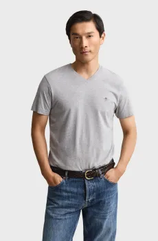 Мужская серая футболка SLIM SHIELD V-NECK Серый XL Gant 2003186