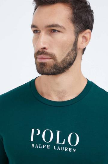 Хлопковый пижамный лонгслив Polo Ralph Lauren цвет синий с принтом Хлопковый пижамный лонгслив Polo Ralph Lauren цвет синий с принтом