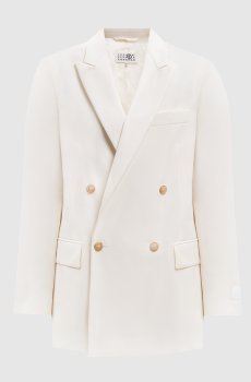 Белый двубортный жакет с шерстью