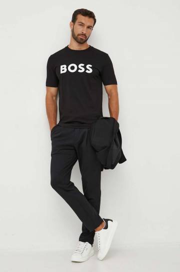 Хлопковая футболка BOSS цвет чёрный с принтом Хлопковая футболка BOSS цвет чёрный с принтом