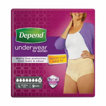 Впитывающее белье Depend для женщин, размер L (95-130 см), 9 шт Впитывающее белье Depend для женщин, размер L (95-130 см), 9 шт