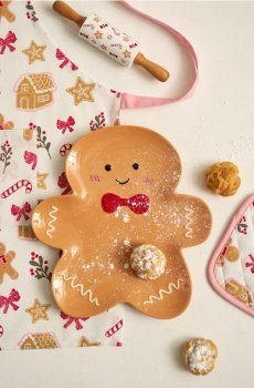 Різдвяна керамічна тарілка з мотивом пряникового чоловічка - різнобарвний