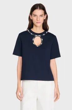 Женская темно-синяя футболка Синий L Sandro SFPTS01804_Navy Blue