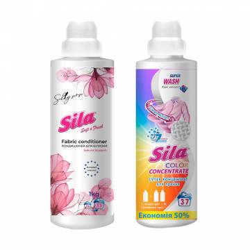 Набор Sila (суперконцентрат для стирки Color, 925 г + кондиционер-ополаскиватель для белья Soft & Fresh Silky Sense, 925 г) Набор Sila (суперконцентрат для стирки Color, 925 г + кондиционер-ополаскиватель для белья Soft & Fresh Silky Sense, 925 г)