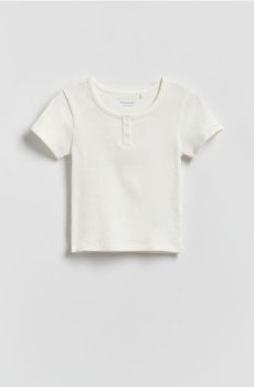 Reserved - Футболка в рубчик із ґудзиками - кремовий - 401HU-01X