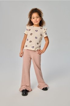 Штани з french terry з воланом - бежевий