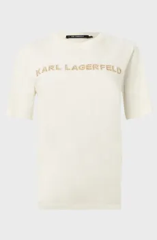 Женская бежевая футболка EMBROIDERY DETAIL Бежевый XL Karl Lagerfeld B2W17016