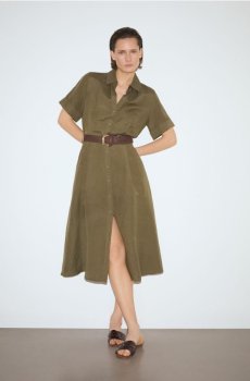 Reserved - Сукня міді з лляної суміші - зелений - 345HK-87X