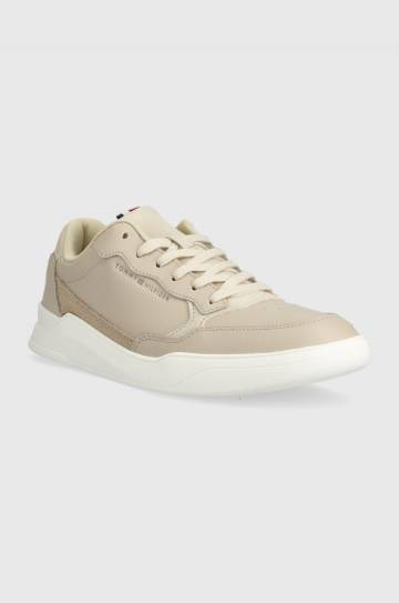 Кожаные кроссовки Tommy Hilfiger ELEVATED CUPSOLE LEATHER цвет бежевый FM0FM04490 Кожаные кроссовки Tommy Hilfiger ELEVATED CUPSOLE LEATHER цвет бежевый FM0FM04490