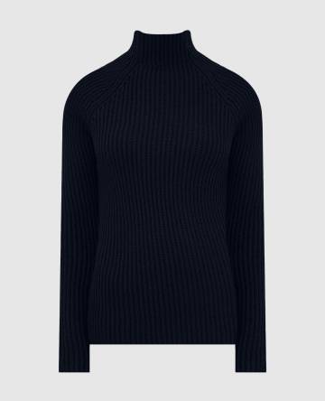 Синий свитер Yale Mock Neck из шерсти мериноса Синий свитер Yale Mock Neck из шерсти мериноса