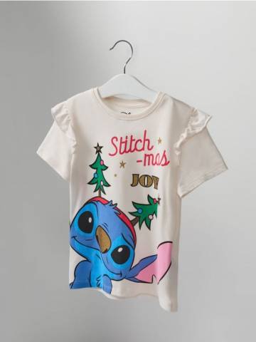 Бавовняна футболка з принтом Stitch - кремовий Бавовняна футболка з принтом Stitch - кремовий