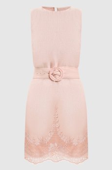 Розовое платье мини из льна с кружевом