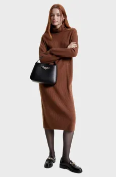 Женское коричневое шерстяное платье MD WOOL CASH ROLL-NK MIDI Коричневый XS Tommy Hilfiger WW0WW39925