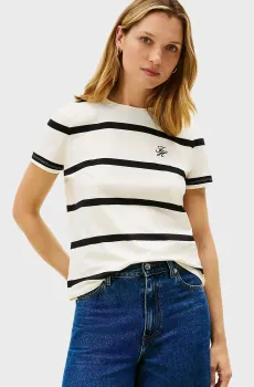 Женская белая футболка в полоску SCRIPT Разноцветный S Tommy Hilfiger WW0WW47809