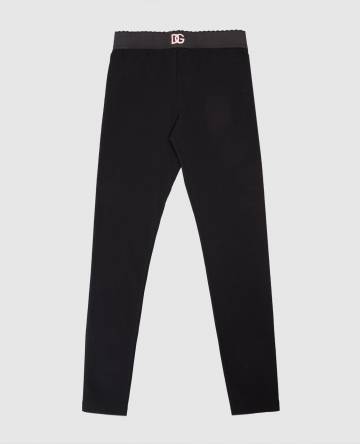 Детские черные леггинсы с вышивкой DG