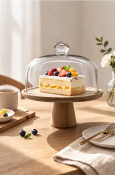 Бамбукова тортівниця на ніжці з кришкою - білий