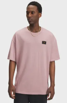 Мужская пудровая футболка UA HWT WOVEN LABEL SS Розовый L Under Armour 6005668-673