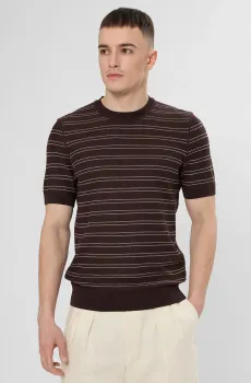 Мужской темно-коричневый джемпер в полоску Коричневый XXL BOSS 50560482;206