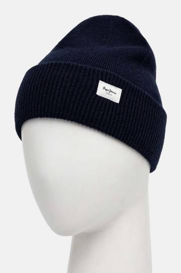 Шапка с примесью шерсти Pepe Jeans YELA HAT цвет синий из тонкого трикотажа PL040360 Шапка с примесью шерсти Pepe Jeans YELA HAT цвет синий из тонкого трикотажа PL040360