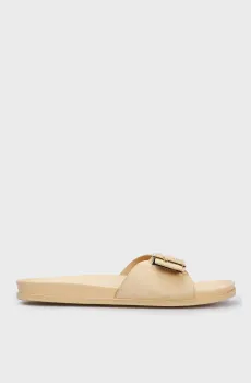 Женские бежевые замшевые слайдеры TH HARDWARE SUEDE FLAT SANDAL Бежевый 38 Tommy Hilfiger FW0FW07935
