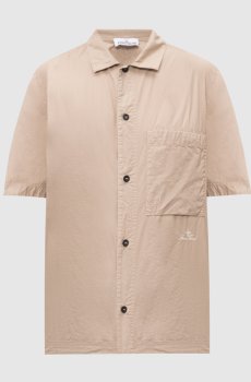 Бежевая рубашка прямого кроя с вышивкой логотипа