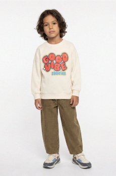 Бавовняний світшот crewneck з принтом - кремовий