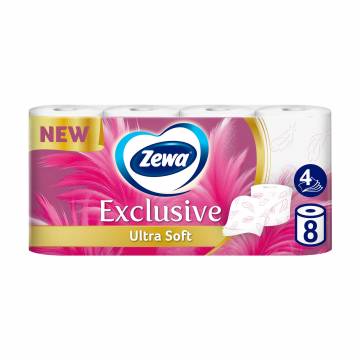 Туалетная бумага Zewa Exclusive Ultra Soft белая, 4-слойная, 150 отрывов, 8 рулонов