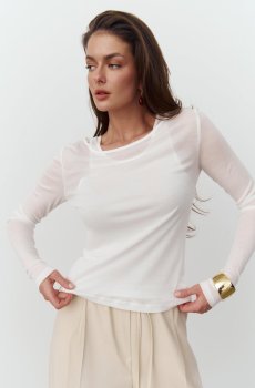 Молочний трикотажний комплект із лонгсліва і майки