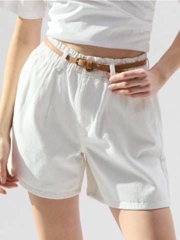 Джинсові шорти paperbag з поясом - білий Джинсові шорти paperbag з поясом - білий