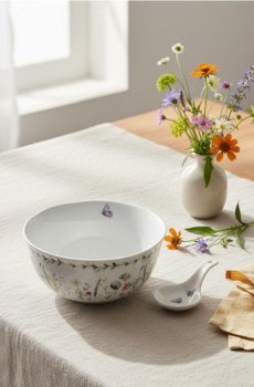 Керамічна миска з квітковим мотивом - білий