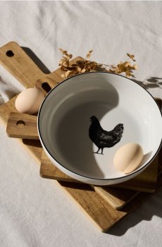 Керамічна миска з візерунком курки - чорний