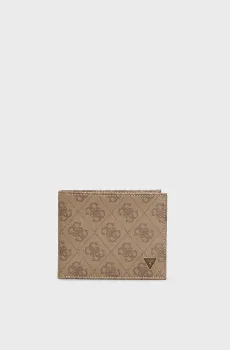 Мужской бежевый кожаный кошелек с узором MITO BILLFOLD WITH COIN POCKET Бежевый ONESIZE Guess SMVELELEA20