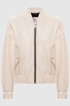 Кожаный бомбер цвета айвори