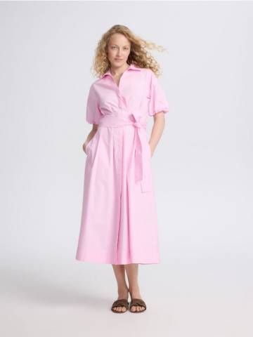 Reserved - Сукня міді з поясом - рожевий - WW255-30X Reserved - Сукня міді з поясом - рожевий - WW255-30X