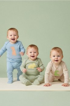 Бавовняні боді з принтом, 3 шт. - кремовий