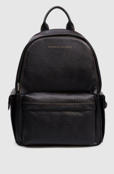 Черный кожаный рюкзак с логотипом