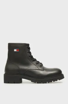 Женские черные кожаные ботинки LACE UP Черный 41 Tommy Jeans EN0EN02824