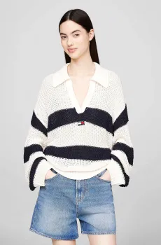 Женский пуловер в полоску TJW STRIPE RUGBY BADGE SWEATER Разноцветный XS Tommy Jeans DW0DW18523