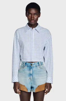 Женская голубая рубашка в клетку Голубой L Sandro SFPCM01639_Blu - White